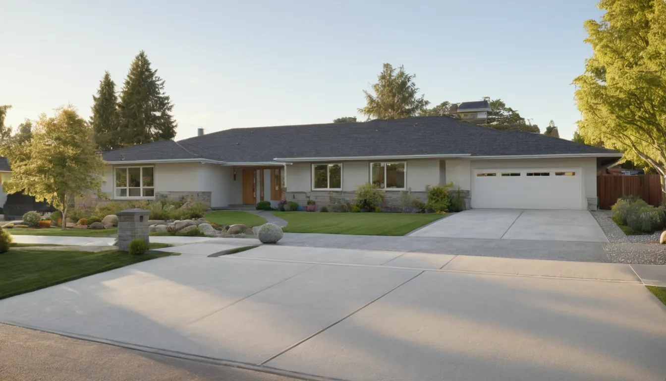 A freshly poured concrete driveway beside a family home near Mequon